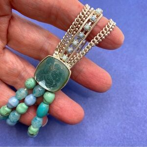 Stretchy Silvertone Chain and Acrylic Beads Bracelet